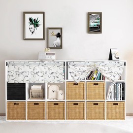 VOGOL Leaves Pattern Valances for Living Room, Linen Textured Short Curtain for Cafe Kitchen, Country Style Light Filtering Drapes with Rod Pocket Top, 1 Piece, L18 x W42