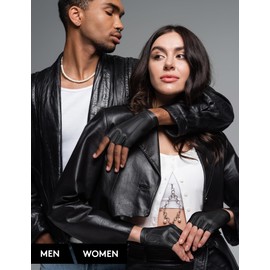 MELLIEX Fingerless Leather Gloves, Half Finger Faux PU Leather Gloves for Men Women Non-Slip Motorcycle Driving Gloves, black