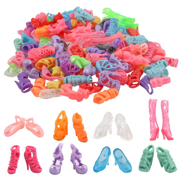 50 Pairs Doll Shoes - Various Styles Replacement High Heel Boot Assorted Colors Flat Shoes Set Bulk for 11-Inch-Doll 12"-Dolls-Closet