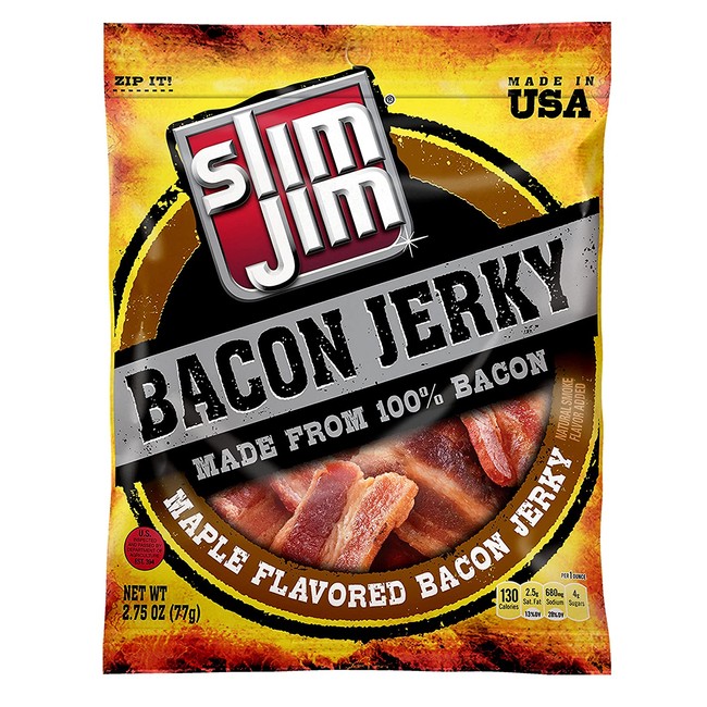 Slim Jim Bacon Jerky, Maple, 2.75 Ounce, Pack of 8