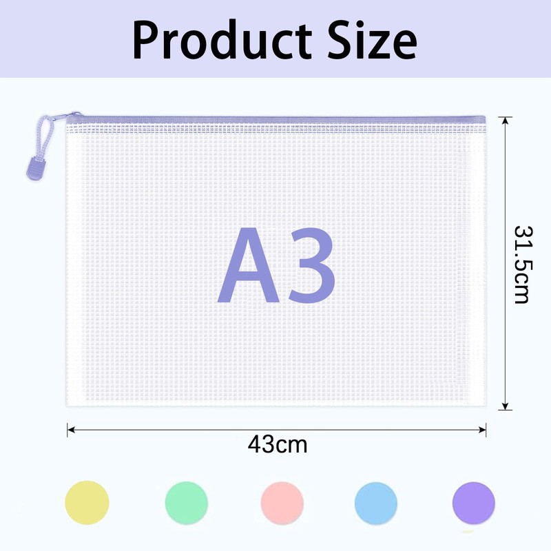A3 Plastic Zip Wallets - 5PCS A3 Zip Lock Bags