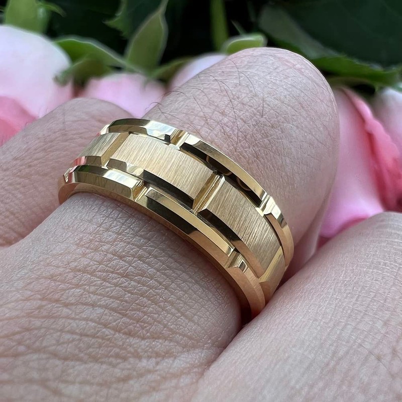 TUTISS 8mm Gold Tungsten Carbide Rings for Men Women Promise