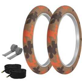 PRO+ Pair of Bicycle TIRE 20" X 2.40" CAMO Desert TAN/Brown/Orange (2) Tires W/Tubes & Rim Strips P-1472