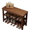 Wood 2-Tier Rectangular Shoe Rack Bench with Leather Cushion for