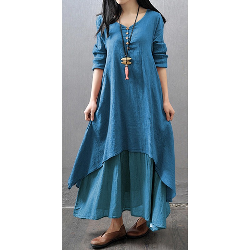 R.Vivimos Women Long Sleeve Cotton Casual Loose Plus Size Irregular