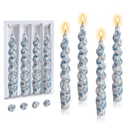 Floral Taper Candles Spiral Candlesticks-DEVSYWAX Set of 4 Blue and White Twisted Candlestick 7 inches Long Candle Sticks Colorful Decorative Candles for Home Decor Dinner Table