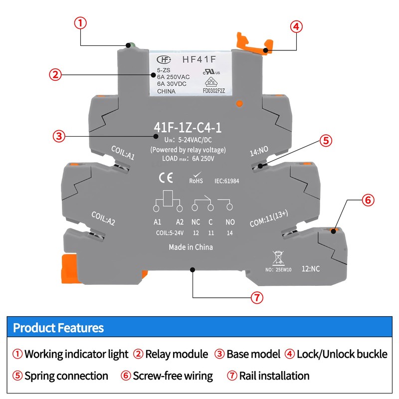 (2pcs) 5V Relays,din Rail,5V Coil dc/ac,Silm,PLC Signal Relay,HF41F/12-ZS 5 Pin