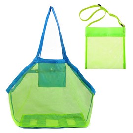 MANJIAMEI Mesh Beach Bags Set, 1 Large Beach Toy Bag Folding Sand Away Tote with 1 Small Adjustable Strap Beach Shell Bag for Kids, Breathable Storage Bag for Swim Pool Sandy Shoes Wet Towels