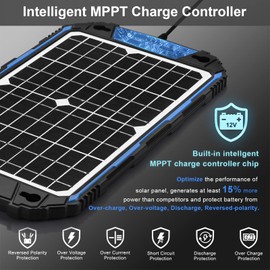 SUNER POWER SUNER POWER Waterproof 12W 12V Solar Battery Charger & Maintainer Pro, Built-in UltraSmart MPPT Charge Controller, 12 Volt Solar Panel Trickle Charging Kits for Car Automotive Boat Marine RV Trailer