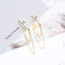Gold Chain Earrings for Women Silver Double Layers Chain Earrings Huggie Hoop Earrings Hypoallergenic Earrings for Women Jewelry Gifts