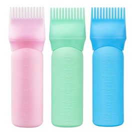 Cosywell - Paquete de 3 botellas aplicadoras de peine de raíz de 6 onzas, cepillos aplicadores de tinte para el cabello, color de peine de raíz con escala graduada (rosa azul verde)
