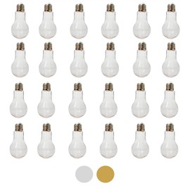 Houseables Fillable Light Bulb, Candy Container, Silver, Plastic, 100 ML, 1" W x 4.9" L, 24 Pk, 5.5 Oz, Clear, Twist Off Cap, Flat Bottom, Fake Lightbulb, Jar, Drinking, Christmas Ornaments, Party
