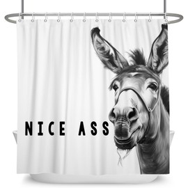 Canessioa Funny Donkey Shower Curtains Joke Hilarious Animal Bathroom Curtain Rustic Farmhouse Cute Donkey White Shower Curtain Sets for Bathroom Extra Long 60x72 in with 10 Hooks