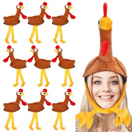 Ramede 10 Pcs Thanksgiving Turkey Hat Bulk Funny Turkey Cap for Adults Plush Chicken Gobbler Cap for Thanksgiving Accessories Cosplay Carnival Role Dress-up Party Favor Supplies(Classic Style)