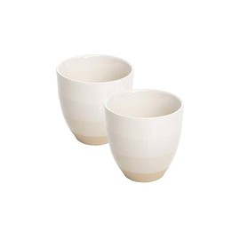 Tranquillo Set of 2 Stripes Cups for Tea, Coffee and Other Drinks Ceramic with Satin Glaze, Cream, 8 x 8 x 8 cm, 200 ml