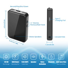 128GB Digital Voice Activated Recorder with Speaker, Playback, Segmented Recording, Intelligent Noise Cancelling for Lectures, Meetings, Study Notes, Music Creation, Etc