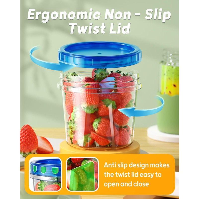BiuLeon 6 Pack-24 oz Freezer Storage Containers, Plastic Food Storage