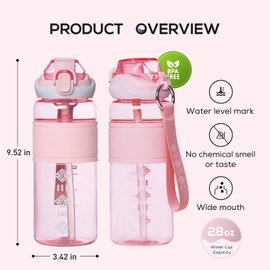 NU TRENDZ Water Bottles, 28 Oz Water Bottle With Straw, With Leakproof Locking Flip Lid And Marker, Bpa Free Clear Plastic With Removable Straw And Handle Strap