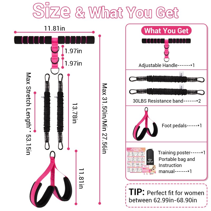 Adjustable Pedal Resistance Band with Handle, Poster, Carry Bag and