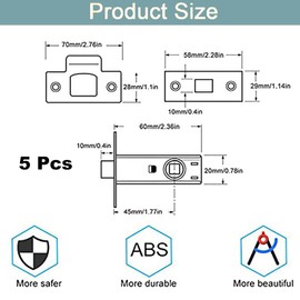 TOP-VIGOR 5Pcs 45mm Tubular Mortice Latch, Flat Tongue Lock with Door Stopper and Screws, Mute Door Latch Sprung for Internal Doors, Lever Door Handles