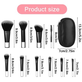 10 PCS Mini Travel Makeup Brush Set with Pouch, Black Portable Travel Makeup Brushes for Foundation Eyeshadow Powder Blush Contour & Concealer