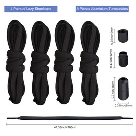LUCKNIGHT 4 Pairs Flat Elastic Set Shoelaces Elastic Rubber Shoelaces No Tie Shoelaces with Quick Release, black
