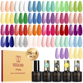 ROSALIND 30pcs Gel Nail Polish Set with Base Gel Top Coat (Glossy Matte and Glitter), 26 Neon Bright Colors Gel Polish Pastel Summer Nail Gel Polish Soak Off U V Manicure Rainbow for Women