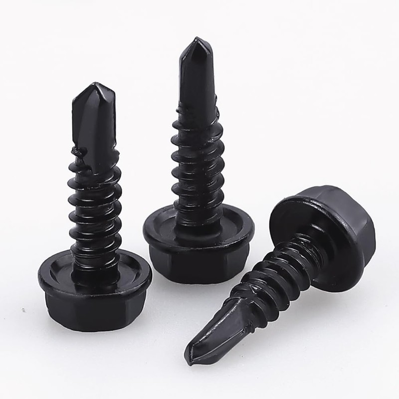 #10 x 3/4" (100 pcs) Black Hex Washer Head Self