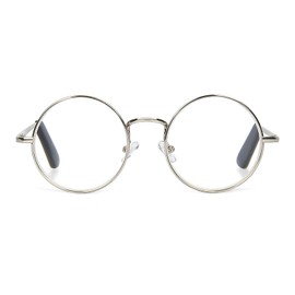 EYE ZOOM Metal Frame Round Reading Glasses with Spring Hinge (Silver, +2.50 Strength)