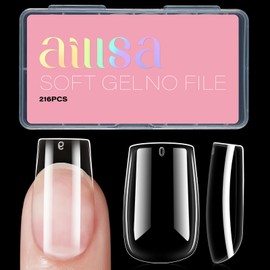 AILLSA Short Square Nails Clear Gel Nail Tips False Full Cover Soft Nail Tips for DIY Home Salon Gift, Preshaped Gelly Press on Fake Nail Tips for Nail Extension 216PCS 12 Sizes