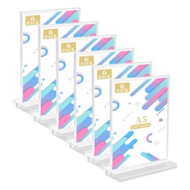 Acuxiaza A5 Acrylic Sign Holder with Base 6 Pack Menu Holders for Tables T-Shaped Double Sided Display Stand Clear Menu Poster Holder Stand for Restaurant, Hotel, Office, Documents