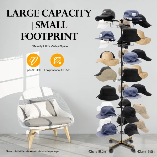 Unbranded Black 7-tier Hat Display Stand 35-Hat Storage Rack Adjustable
