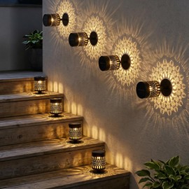 Neoglint 2 Pack Solar Mandala Fence Lights, Decorative Metal Solar Powered Outdoor Wall Deck Lights, IP55 Waterproof Warm White Mandala Lights Outdoor for Garden Patio Backyard Step Decor