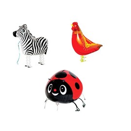 Wrapables Walking Animal Pet Balloons, Set of 3 (Ladybug, Zebra, Hen)