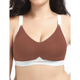 COMFELIE No Underwire T-Shirt Bra Buttery Smooth Seamless Push Up Bras Plus Size Full Coverage Adjustable Straps Brown