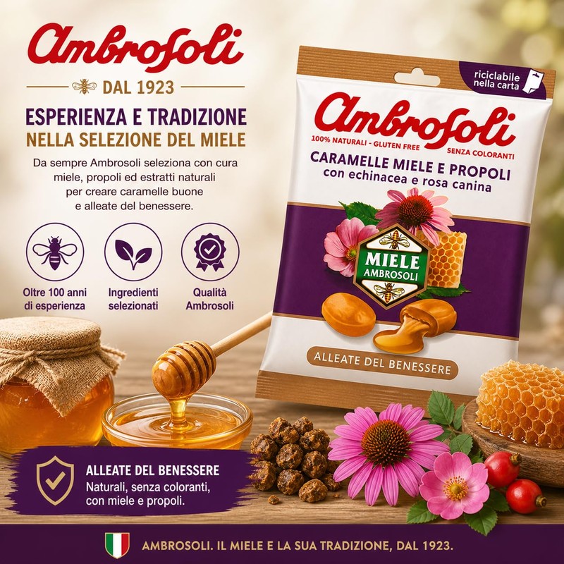 Ambrosoli Caramelle Miele e Propoli con Echinacea e Rosa Canina