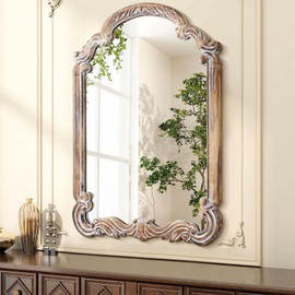 AAZZKANG Wall Mirror with Wood Frame Decorative Large Arch Mirrors 26"x18" Baroque Style for Bedroom Living Room Hallway Bathroom Hanging