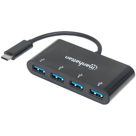 Manhattan AC-5495 Hub USB-C 4 Ptos Negro, Negro