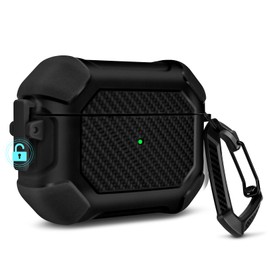 Newseego for AirPods Pro 2nd Generation Case with Secure Lock, Cool Military Armor Case with Keychain for Women Girls Men Soft TPU Full Body Protection Bumper Shockproof Cover for AirPods Pro 2-Black