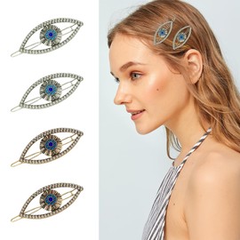 4 Pcs Evil Eye Hair Clips Vintage Bling Gold Silver Rhinestones Hair Clip Blue Devil Eye Hairpin Hair Accessories for Women