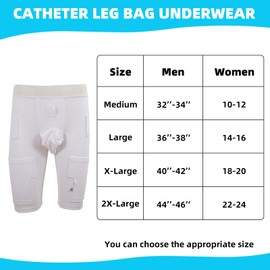 Catheter Leg Bag Underwear, Catheter Leg Bag Holder for Men & Women, Foley Catheter Bag Holder for Foley, Nephrostomy, Suprapubic & Biliary Catheters Holds (2) 600ml Nephrostomy Bags (White)（M）