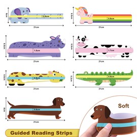 Guided Reading Strips, Animal Highlight Bookmarks Help with Reduce Visual Stress - Reading Tracking Rulers for Children, Teachers, and Dyslexics People (Animal)