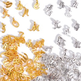 stino 104Pcs A-Z Metal Letter Charms for Jewelry Making, Capital Alphabet Initial Charms (104Pcs Silver & Gold Cursive)