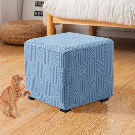 Bifaun Vogel Ottoman Square Stretch Foot Stool Slipcovers Square Foot Rest Covers Protector with Elastic Band Washable Storage Ottoman Cover S Blue