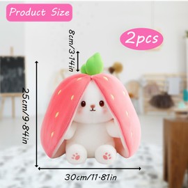 Rabbit Toys, Bunny Toys, Plush Toys, 2 Pack Stuffed Animals with Strawberry and Carrot Design, 18cm Soft Plushies for Kids, Home Decor, Gifts for Children
