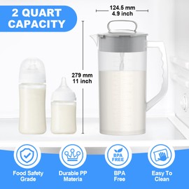 Breast milk pitcher, 64oz/ 2000ml Mixing pitcher with lid, Mixing baby formula,coffee, milk and juice with Angled Plastic Blades and Adjustbale mixer plunger (one pack)