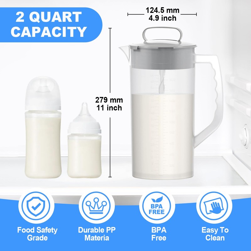 Breast milk pitcher, 64oz/ 2000ml Mixing pitcher with lid, Mixing