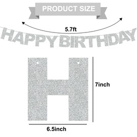 DecoGlee Silver Happy Birthday Banner - Pre-Strung,No DIY，Birthday Decorations - Happy Birthday Sign - Birthday Banner for Women, Kids for Birthday Decor, Backdrop