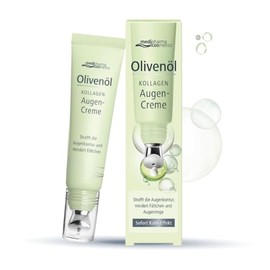 medipharma cosmetics Olive Oil Collagen Eye Cream - With Collagen Peptide Active Complex, Hyaluronic Acid, Olive Oil, Panthenol & Caffeine - Cooling Metal Applicator - Against Wrinkles and Dark