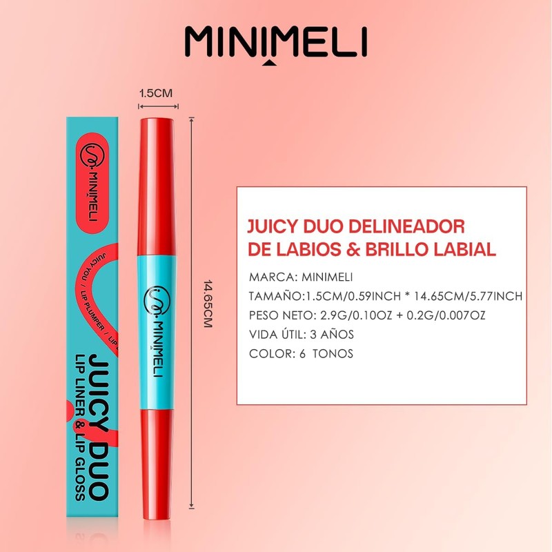 Minimeli Delineador y Brillo Labial 2 en 1, Textura Ligera